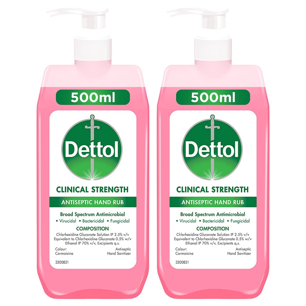 Dettol Clinical Strength Antiseptic Hand Sanitizer 500ml Pack Of 2