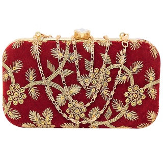 Sharvgun Handicraft Party Wear Hand Embroidered Box Clutch Bag Purse For Women