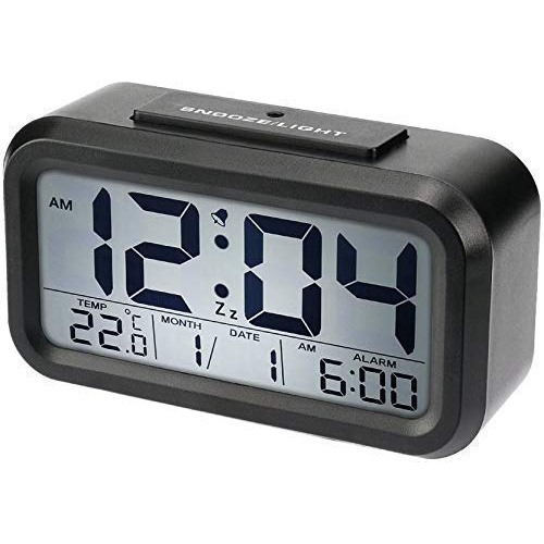 Sunsbell Digital Alarm Clock Moderno cubo di Legno del LED Digital Design Desk Alarm Clock Voice Control Termometro Timer Calendario 