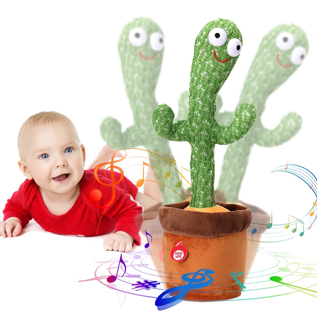120 Songs Singing and Recording Plush Cactus with Colorful Glowing for Home Decor & Children Playing Dancing Cactus Toy Repeat What You Say 