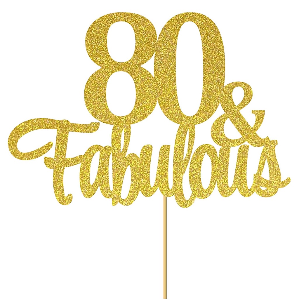 SVM CRAFT Gold Glitter 80 & Fabulous Cake Topper - 80 Anniversary ...