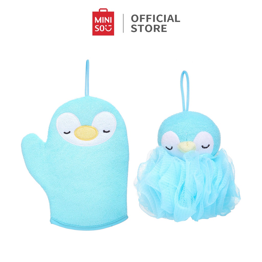 MINISO Blue Penguin Bath Set (Bath Glove + Bath Sponge) Shopee India