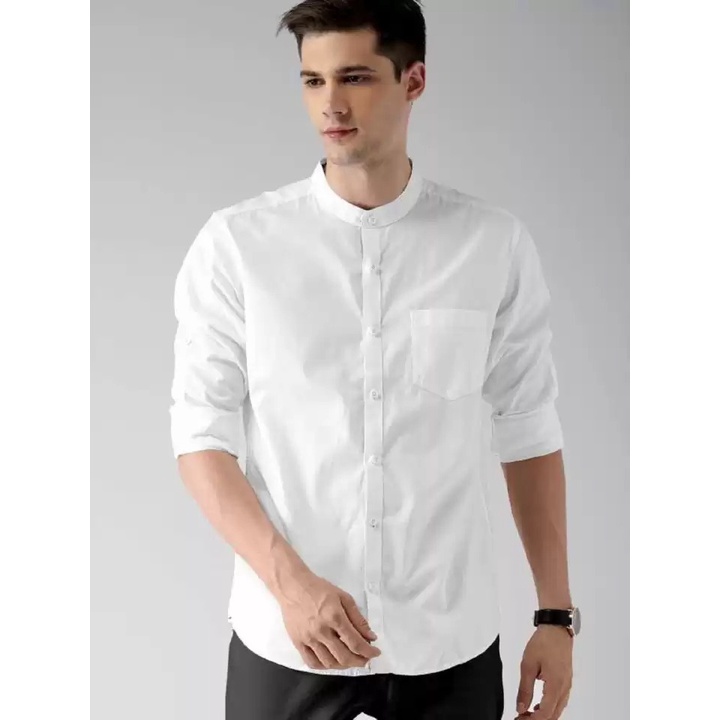 SHRJ Men Regular Fit Solid Mandarin Collar Casual Shirt | Shopee India