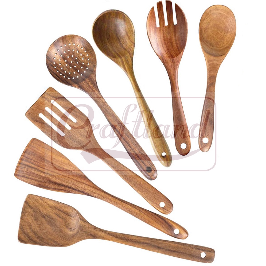 High Heat Stirring Yesland 6 Pack Wooden Spoons for Cooking Smooth Finish Teak Wood Cooking Spatulas & Fork Natural Kitchen Utensils Set Non-Stick Pans/Pots Kitchen Tool for Cookware 