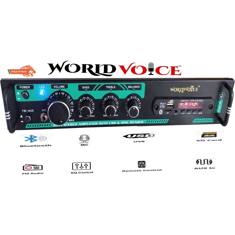 World Voice DHOOM2 High Power Stereo Amplifier BT/USB/SDCard/FM/AUX