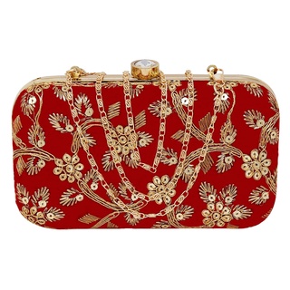 Sharvgun Handicraft Party Wear Hand Embroidered Box Clutch Bag Purse For Women