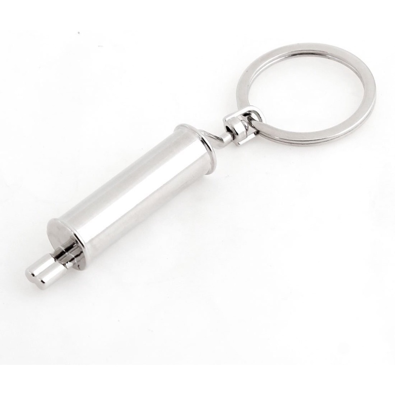 3D Miniature Muffler Style Metal Keychain Silver 