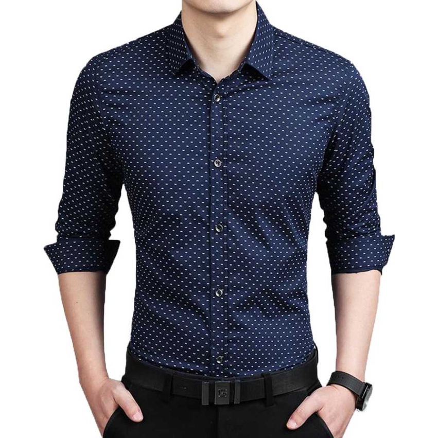 Men Navy Blue & White casual Fit Polka Dots Printed Pure Cotton Shirt ...