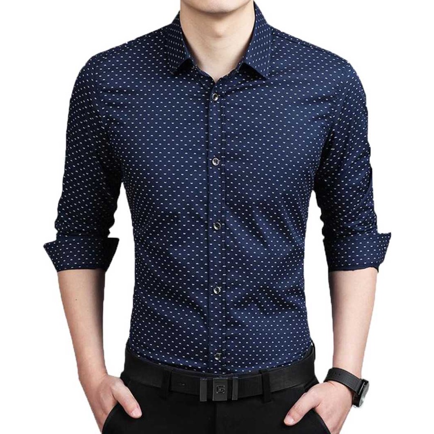 Men Navy Blue & White casual Fit Polka Dots Printed Pure Cotton Shirt