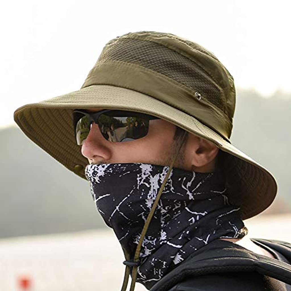 Bucket Cord Sun Summer Beach Hat BXzhiri Mens Outdoor UV Protection Foldable Mesh Wide Brim Fishing Hat 