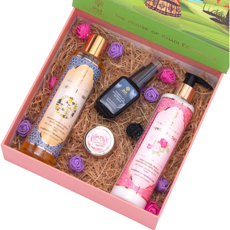 Khadi Essentials Complete Bodycare Set Gift Box (Face Serum + Body Wash