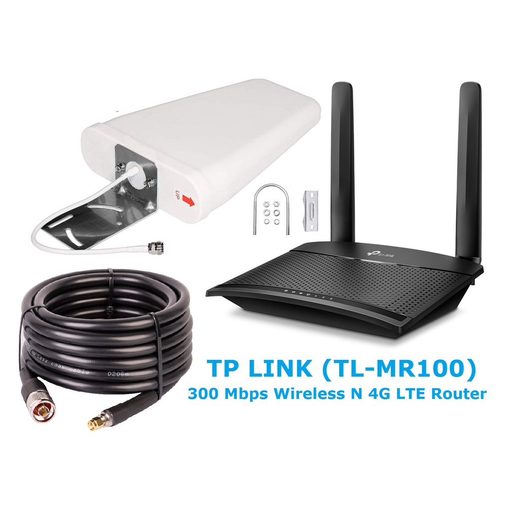 Tp Link Tl Mr100 4g Lte Wifi Router 300 Mbps With 12dbi Outdoor Lpda Antenna And 15 Meter Lmr 400 Cable Assembly Shopee India