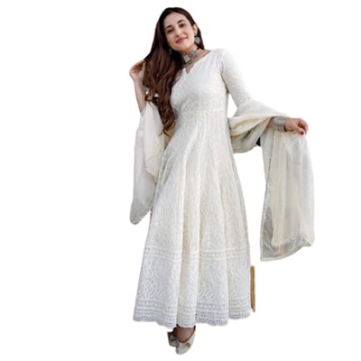 white chicken anarkali suit