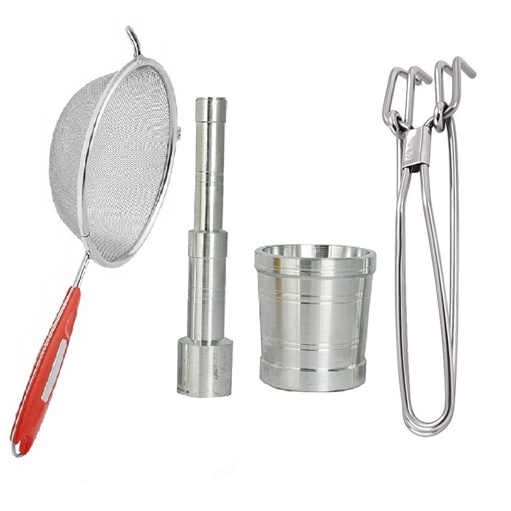 Stainless Steel Combo of Soup Strainer And Aluminium Khal Batta & SS