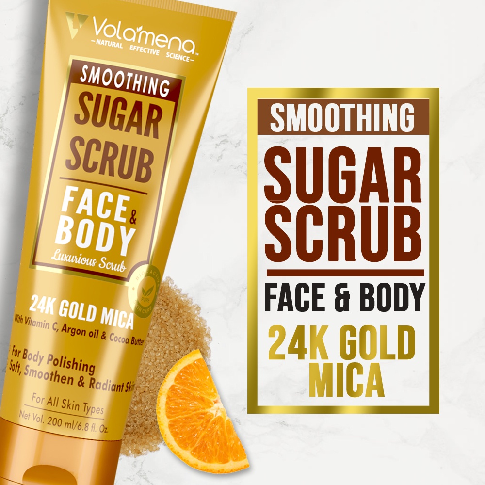 Volamena Smoothing Face & Body Sugar Scrub with Cane sugar 24k Gold