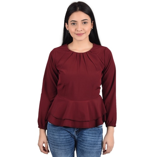Chinharee Casual Solid Women Maroon Top Shopee India