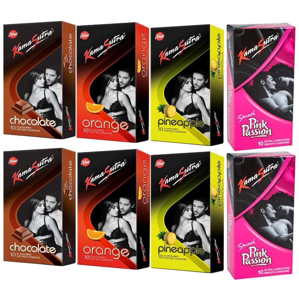 Kamasutra Chocolate, Pineapple, Pink Passion and Orange Flavor Condoms