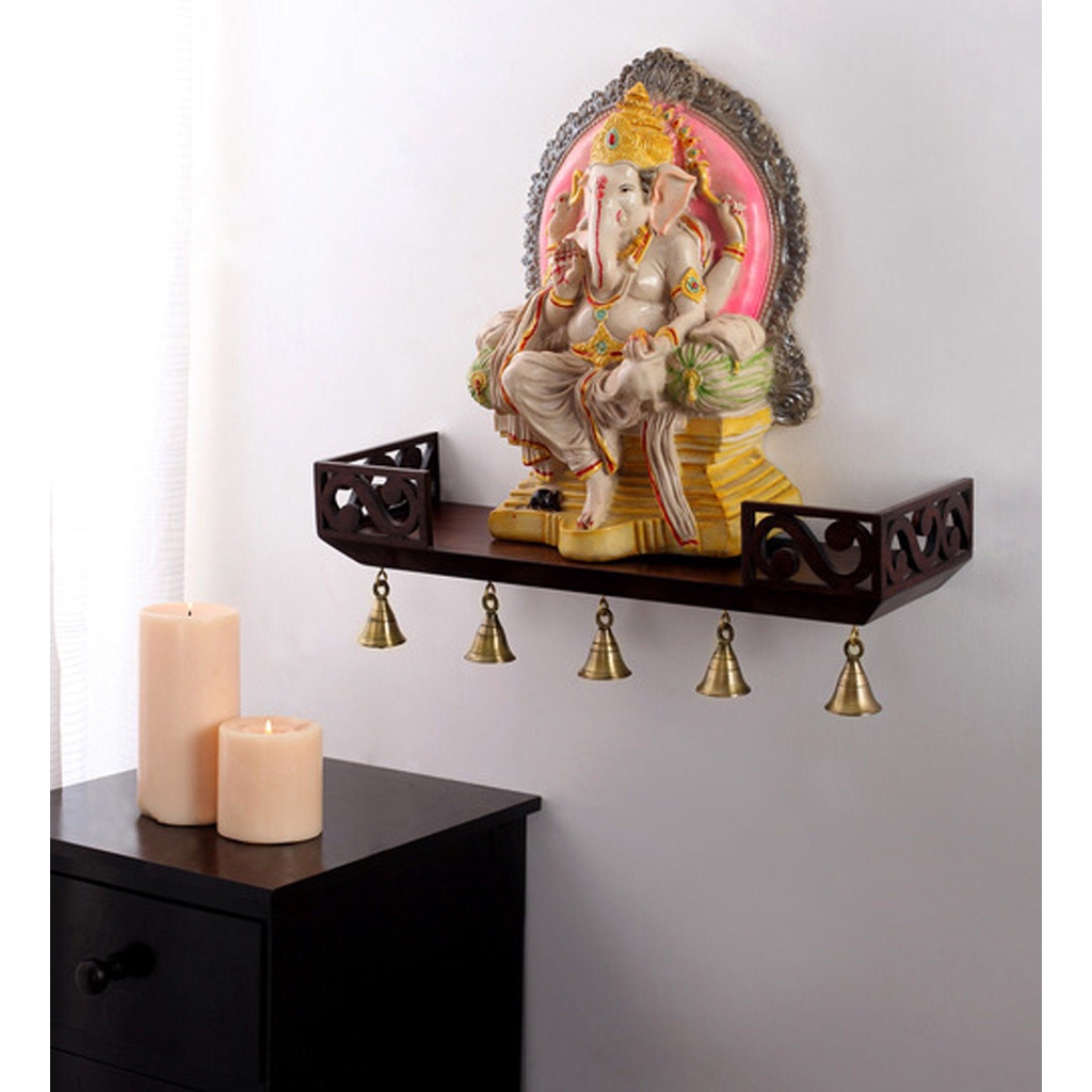 Wooden Handmade MDF Wall Shelf, Pooja Mandir, Home Temple Floating