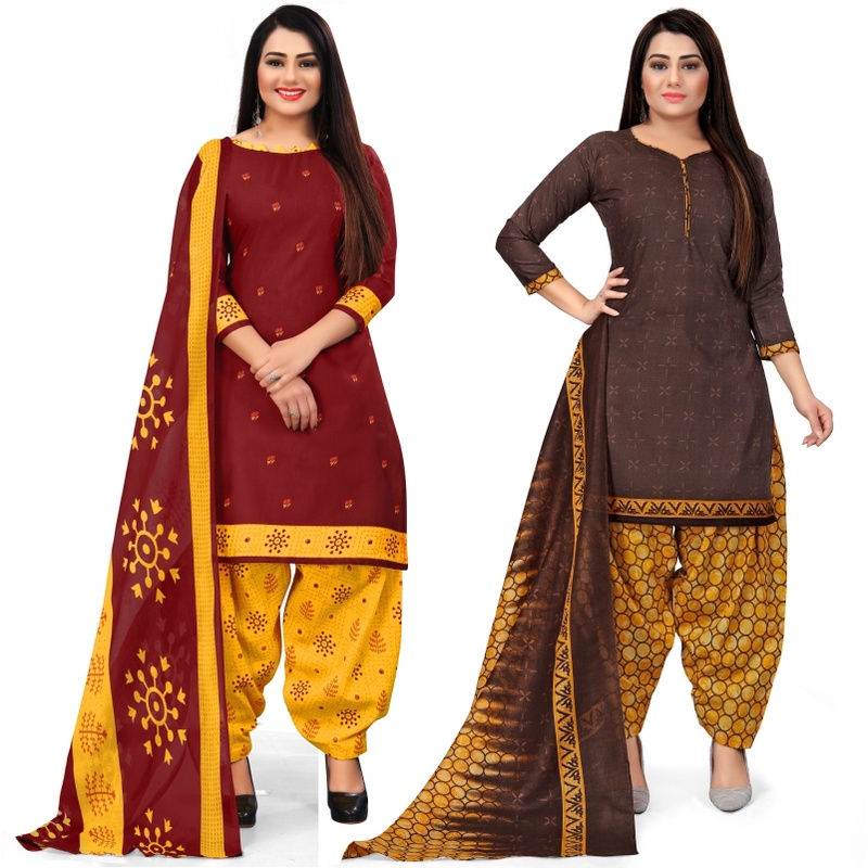 Combo Of 2 Rajnandini Brown And Maroon Crepe Printed Dress Material