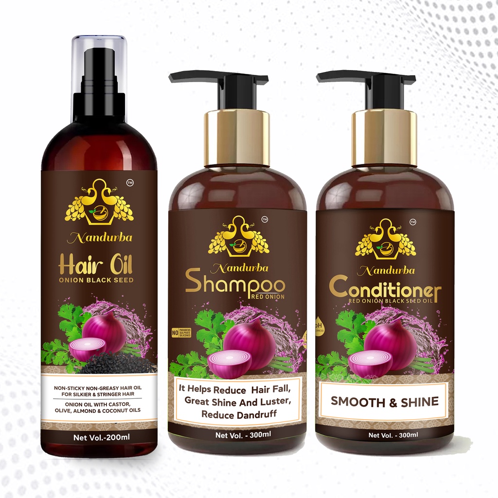 Red Onion Black Seed Oil Hair Care Kit ( Shampoo + Conditioner + Onion ...