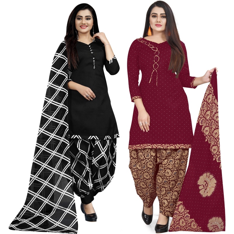Combo Of 2 Rajnandini Brown And Maroon Crepe Printed Dress Material Combo Of 2 Rajnandini Brown And Maroon Crepe Printed Dress Material