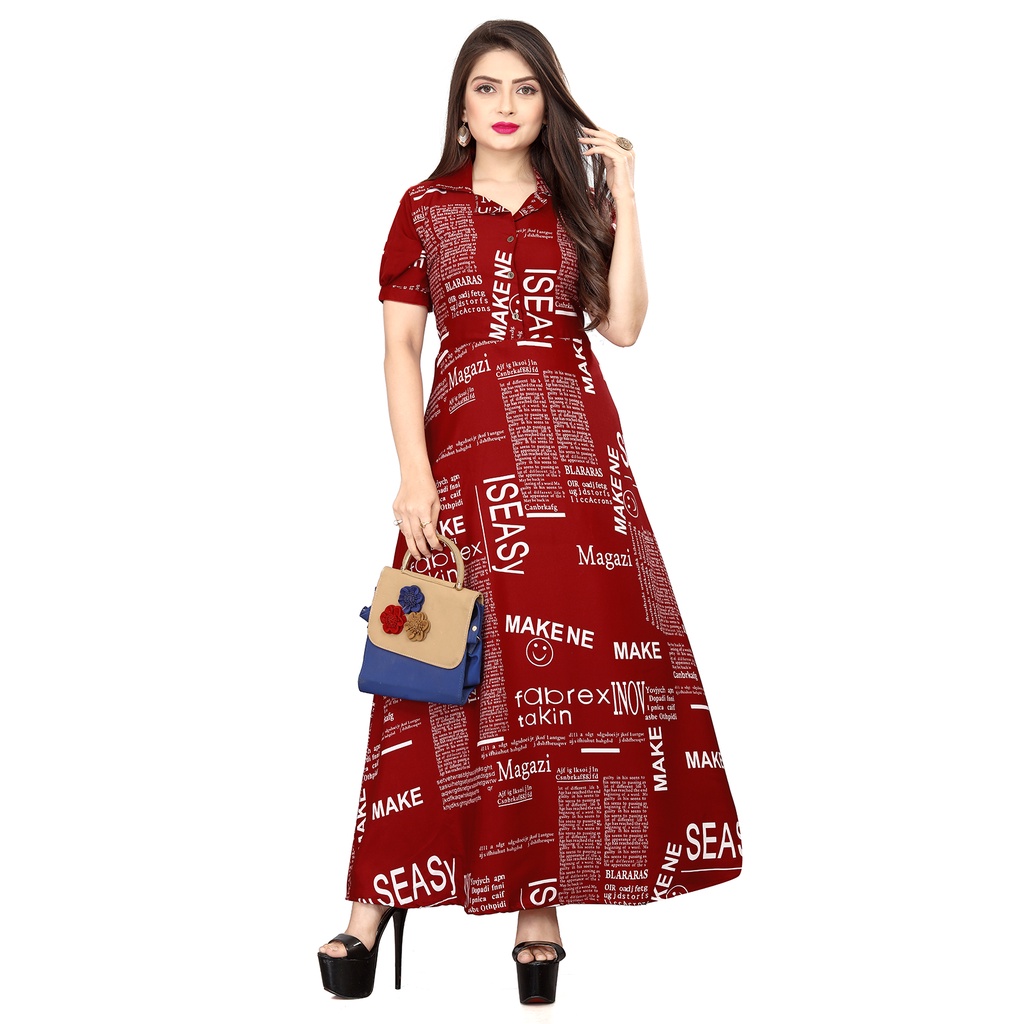 maroon printed maxi dress