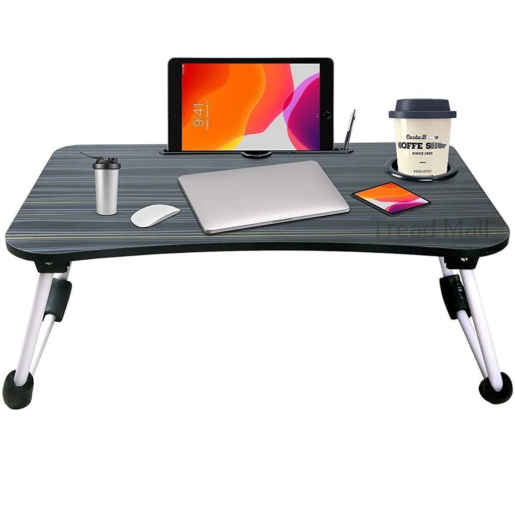 White with Cup&Ipad Slot Bed Laptop Table Foldable Lap Desk Notebook Stand Lapdesk with Foldable Legs & Cup Slot for Eating Breakfast Watching Movie on Bed/Couch/Sofa Reading Book 