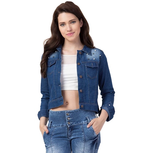 Saira Fashion Full Sleeve Embellished Women Denim Jacket Shopee India