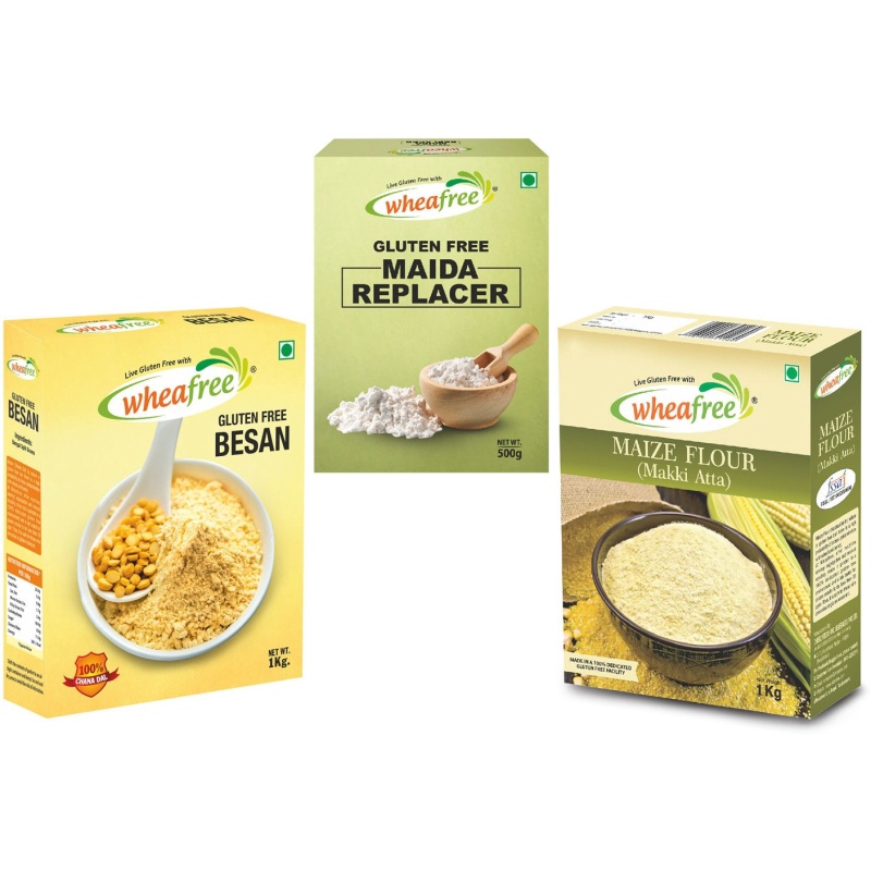 Wheafree Gluten Free Maize Flour (1Kg), Besan (1Kg) and Maida Replacer