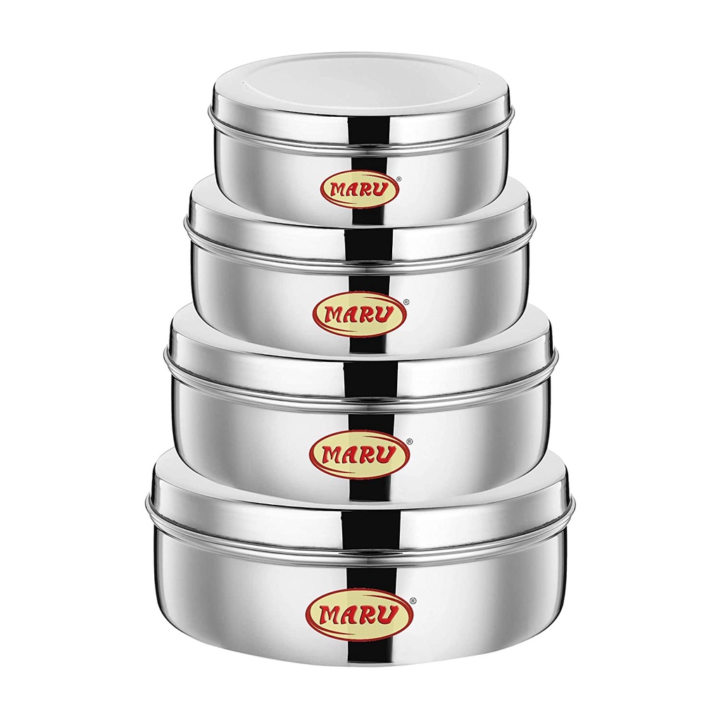 MARU Stainless Steel Dabba Flat Canisters Steel Puri Dabba Storage