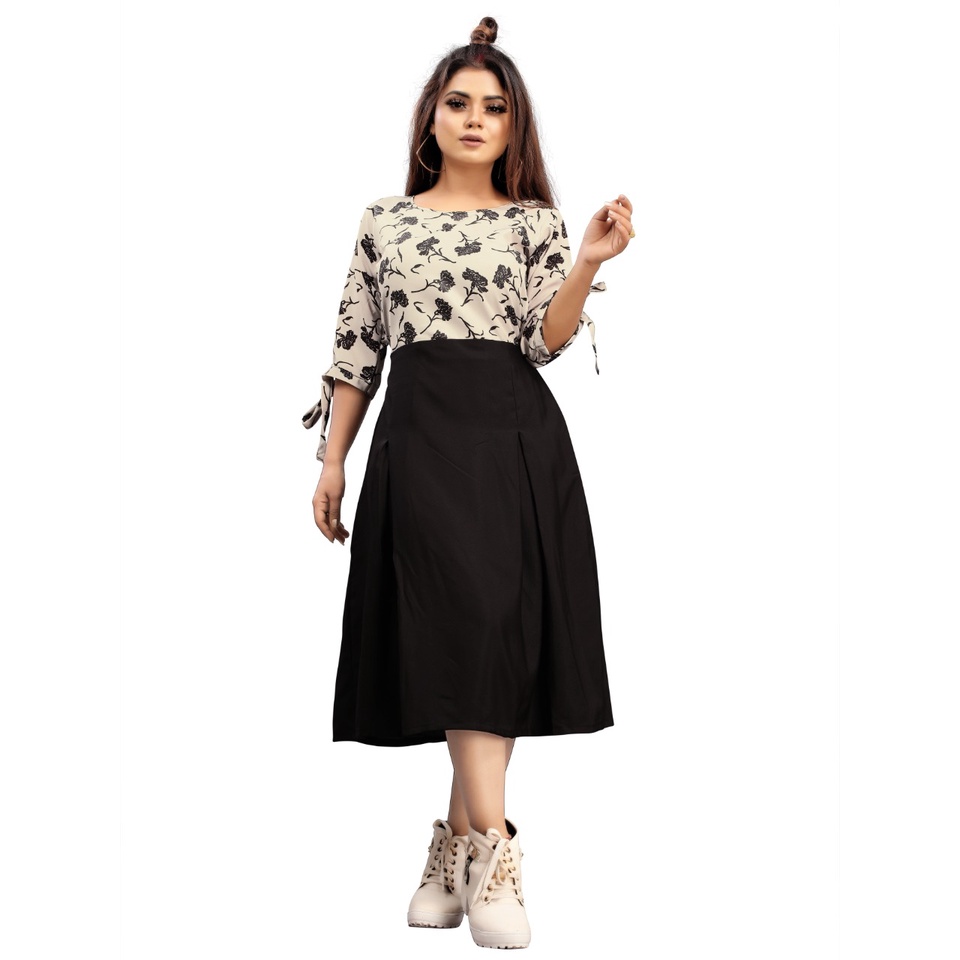 Sk Enterprize Women Dress Crepe One Piece Dress In Floral Print Western Wear Short Dresses Party Wear Full Sleeves Shopee India