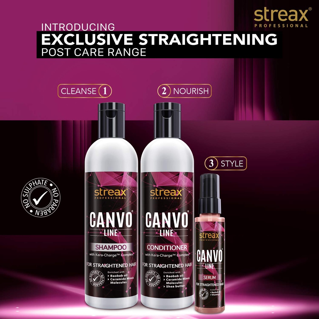 Streax Pro Canvo Line Shampoo, Conditioner & Serum For Straightened ...