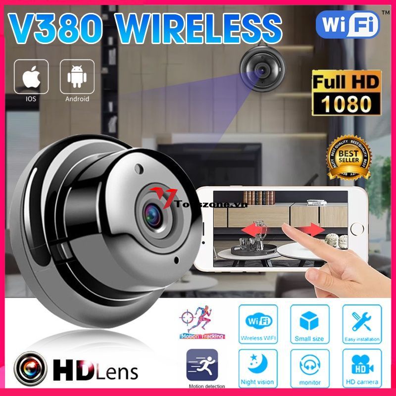 Camera an ninh V380 1080P HD kết nối wifi hỗ trợ quay đêm