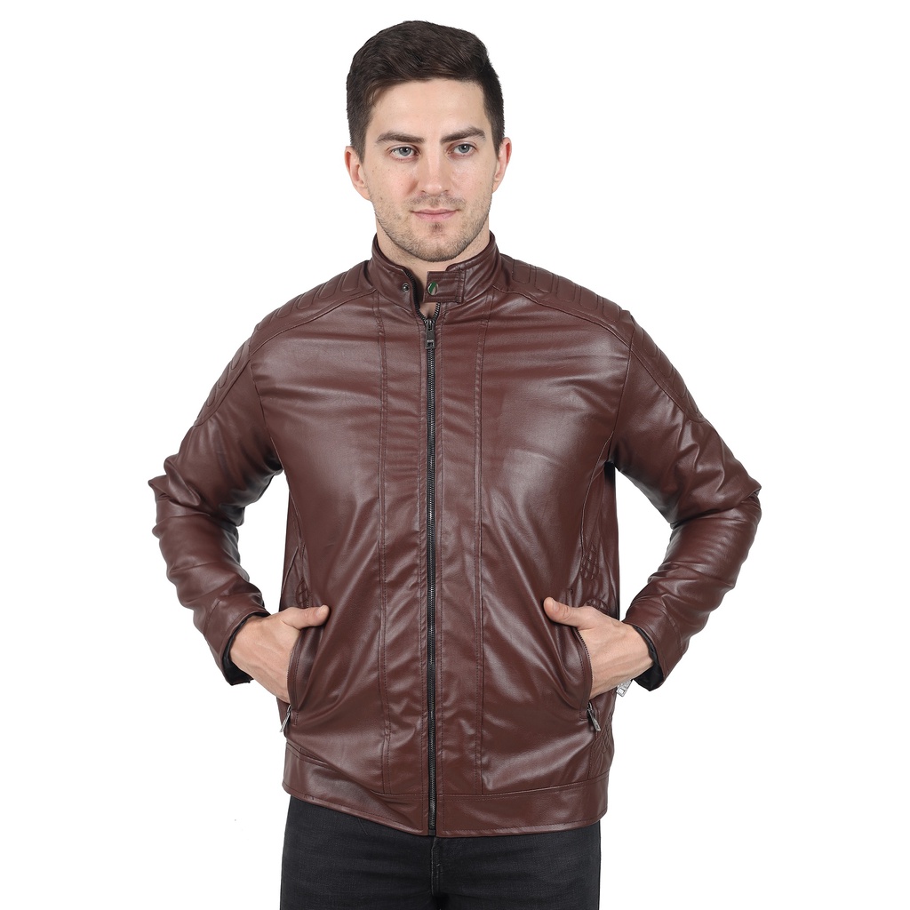 brown leather look jackets