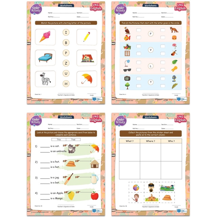 ukg activity worksheets 120 pages sticker sheet english maths gk colouring hardcover sirisha shopee india