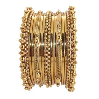 Biyu Gold Plated 4pc Copper White CZ Traditional Bangles for Women 