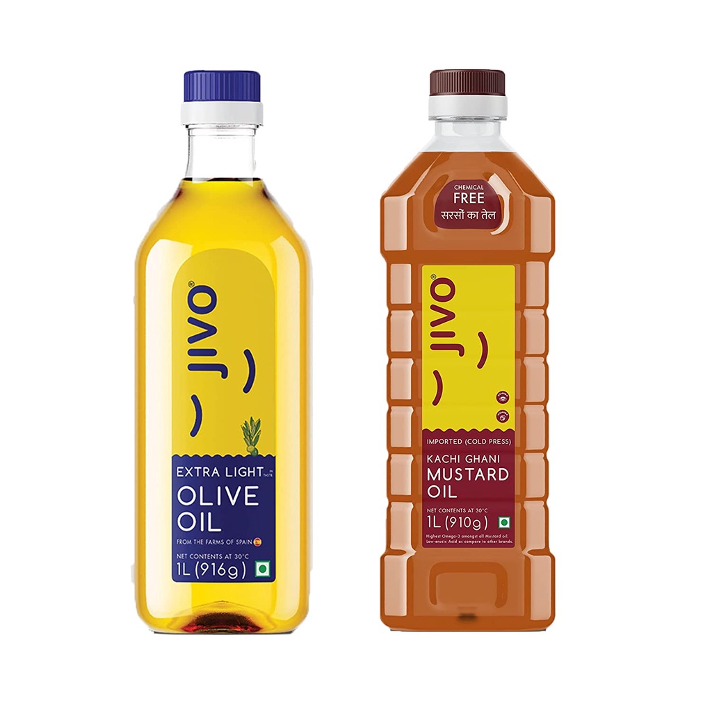 Jivo Extra Light Olive Oil 1 Litre + JIVO Kachi Ghani Chemical Free