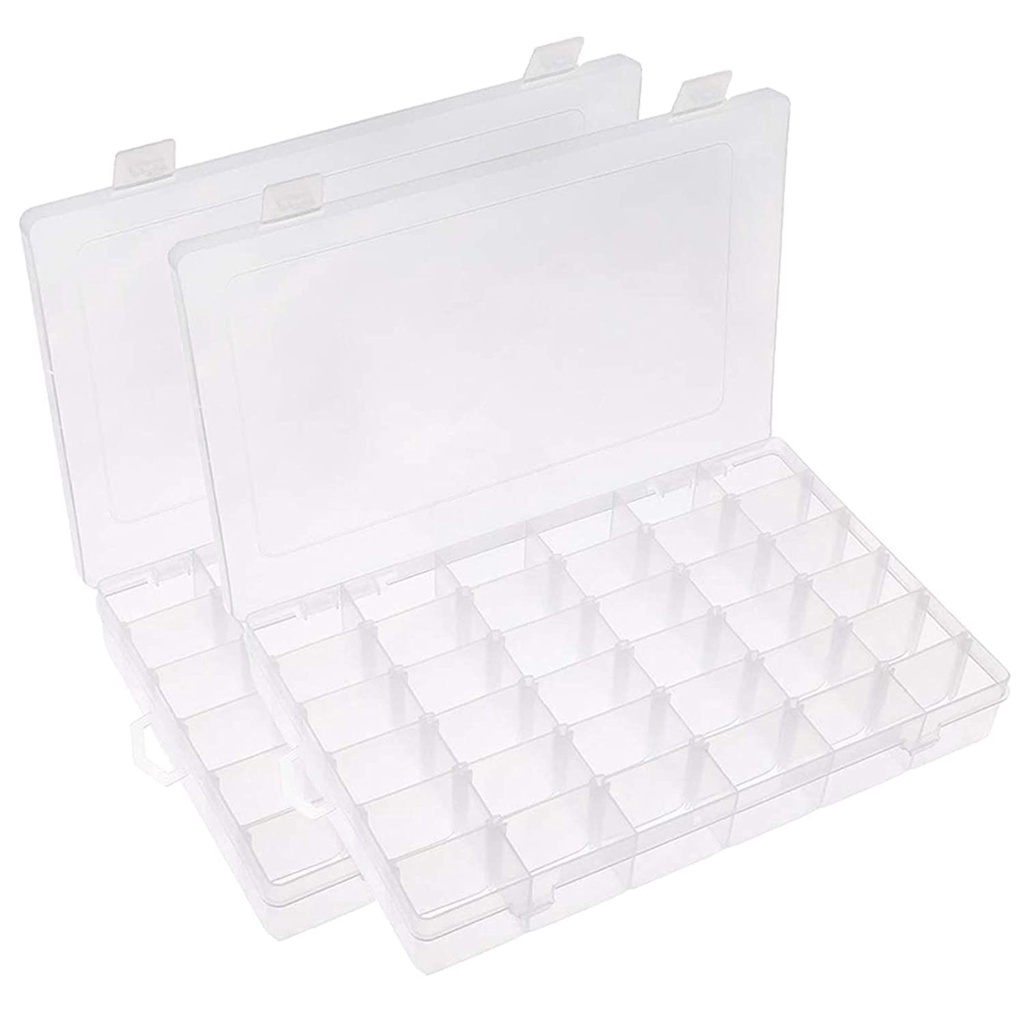 Jewelry DIY Crafts Plastic Compartments Storage Container with Dividers for Ribbon Thread 36 Grids Clear Organizer Box Fishing Tackles 10.8x7x1.7 inch Bead Sewing 