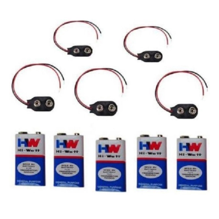 9 VOLTS HW BATTERY with Connector, HIWATT 100 9V Long Life (Pack of 5