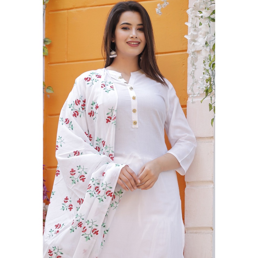 plain suit with floral dupatta