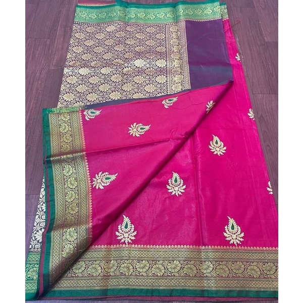 Satin Silk Embroided Saree | Shopee India