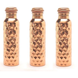 Copper Flask Travel Water Bottle 700 ml Hammered Design Travelling Joint Free
