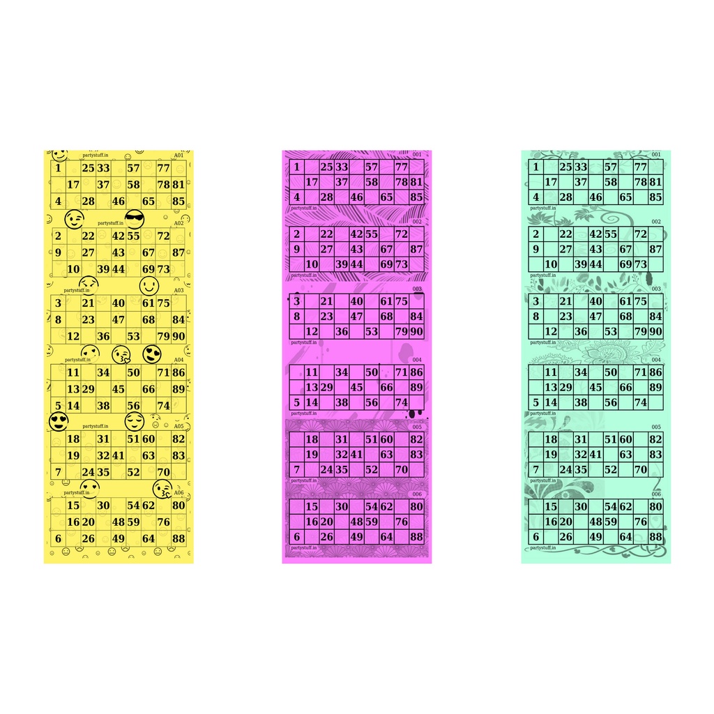 pattern tambola housie ticket loose sheets emoji abstract floral 3 designs 300 sheets 1800 tickets shopee india