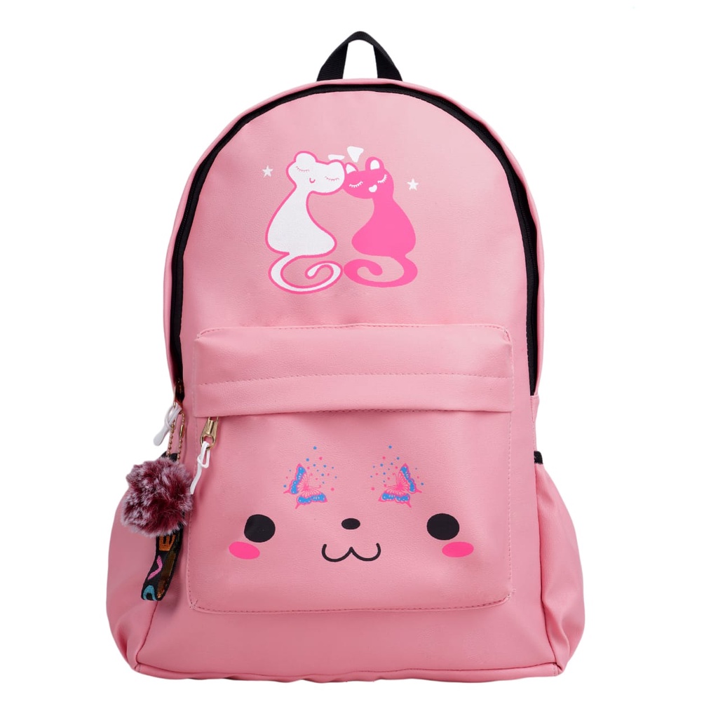 ADHOC PINK CUTE CAT PREPPY STYL (Small 20L Laptop Backpack PU leather ...