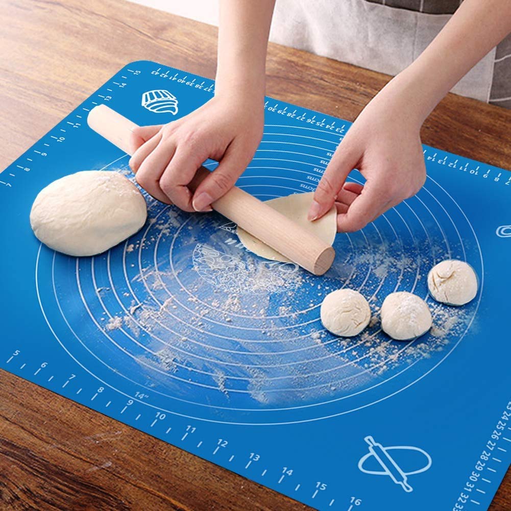 Bake Base Silicone Pastry Mat Extra Large Non Stick Baking Mat for Rolling Dough with Measurement BPA Free 16 x 20 Inch, Blue 