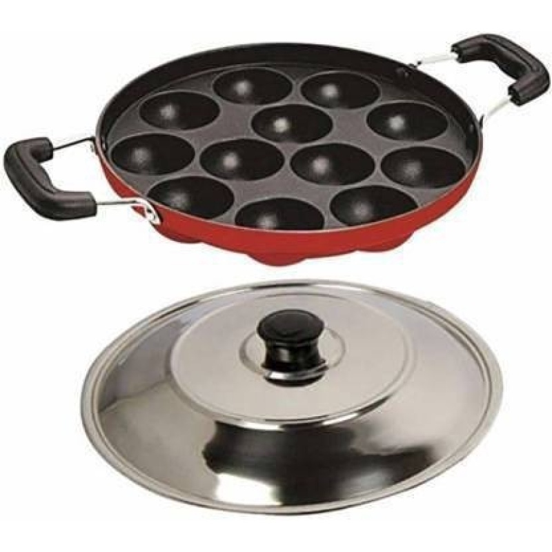 Nehaal 12 Cavities Non Stick Appam Patra with Lid and Side Handle ...