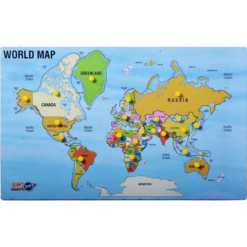 planet of toys play learn colorful educational oceans continents world map wooden jigsaw puzzle board with knobs for kids multicolor shopee india