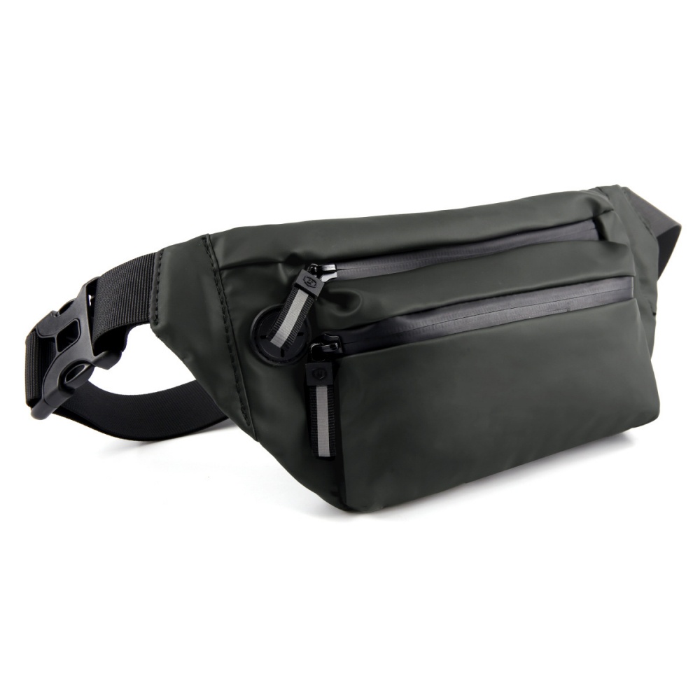 Fanny Pack for Men & Women PU Leather Waterproof Waist Bag Pack with Adjustable Strap for Running Walking Traveling Work Black