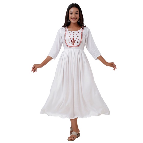 Rayon Embroidered White Color Kurti For Women/Girl