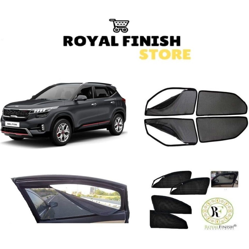ROYAL FINISH Rear Window, Rear Window Sun Shade For Kia Seltos (Black